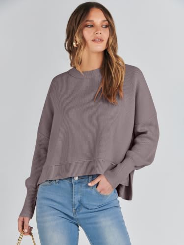 Image of ANRABESS Cropped Sweaters for Women Long Sleeve Oversized Fall Outfits