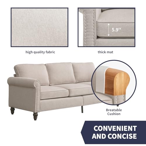 Image of ijuicy 2PCS Living Room Sectional Sofa Set,Modern Linen Upholstered Couch Set with with 5 inch Thicken Cushion & Nailhead Trim, Living Room Furniture Set- Armchair and 3 Seat Sofa(Beige)