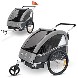 KESSER® Kinderanhänger Fahrradanhänger Sport-RX 2 in 1 Joggerfunktion Kinderfahrradanhänger + 5-Punkt Sicherheitsgurt 360Ḟ-Vorderrad Jogger Buggy 1 bis 2 Kinder max. 40kg, Hellgrau