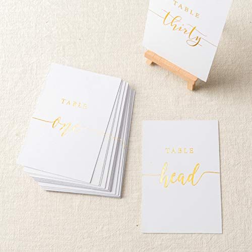 Crisky Table Number Cards Gold Foil for Wedding, Anniversary, Birthday, Bridal Shower party. Double-sided Design 4 x 6 Inch Number One-Thirty (1-30) & Head Table. by Crisky - Image 2