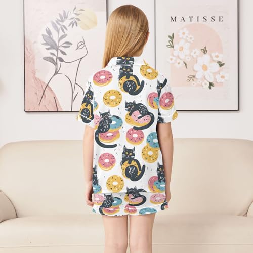 ALAZA Cat Donut Kitten Satin Pajamas Set Short Sleeve Button Down Sleepwear Summer Pjs 2 Piece4