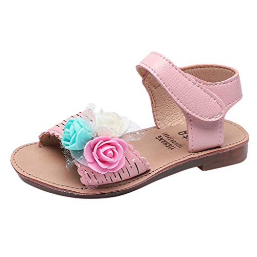 Baby Girls' Sandals Toddler Newborn Summer Little Kids Solid Flower Open-Toe Princess Sandal Beach Slippers Boots Crib Shoes (Pink, 18-24 Months)