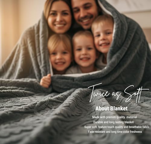 Image of VAS COLLECTIONS Faux Fur Jacquard Tufted Sherpa Blanket | 600 GSM Heavyweight Ultra-Soft & Super Warm Double Bed Blanket | 225 x 220 cm | 5D Embossed Floral Design | Heavy Winter Use - 3 kg, Grey