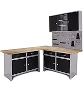 Ondis24 Werkstatt Set Ecklösung Iconic One, Werkbank, 180 cm Holzarbeitsplatte, Werkzeugschrank, ...