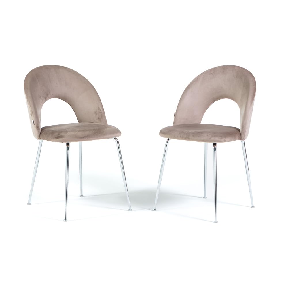 SIEDITI FUORI E DENTRO Set di 2 sedie poltroncine moderne Margot imbottite in velluto per cucina o sala da pranzo con gambe in metallo (Gambe Argento, Velluto Tortora)
