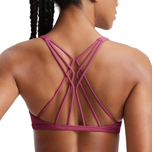 Image of CRZ YOGA Naked Feeling Criss-Cross Sports Bra | Light Support, Removable Pads, Yoga, Sleek, Strappy Back, Scoop Neck, for Women