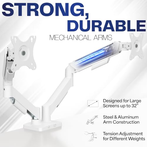 Image of VIVO Dual Monitor Stand, Fully Adjustable Arms for 17 to 32 inch Screens, Mechanical Articulating Desk Mount, Gaming and Office Setups, VESA 75x75, 100x100, Max 19.8 lbs, Classic, White, STAND-V002OW