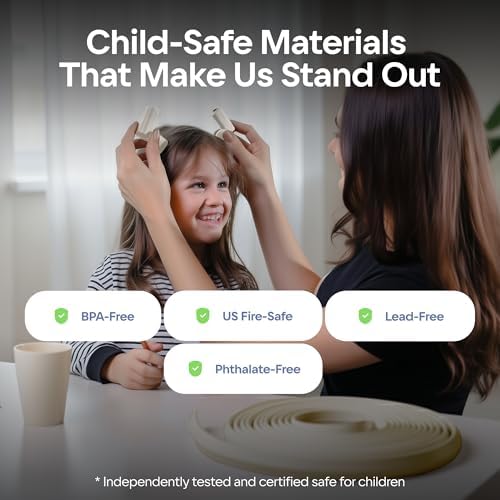 Furniture Edge and Corner Guards | 6.2m Soft Protective Foam Cushion 5.5m Bumper 8 Adhesive Childsafe Corners | Baby Child Proofing Set Nontoxic and Safe for Table, Fireplace, Countertop | White - 5