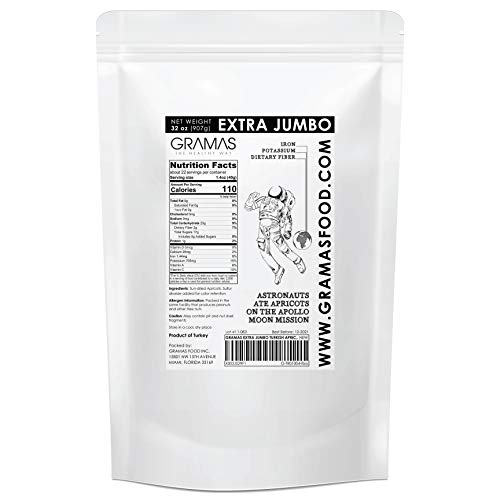 Gramas Extra Jumbo Turkish Apricots in Resealable 2 lb. Bag, Vegan, Gluten-Free, Healthy Snack, Non-GMO, No Added Sugar (32 oz)