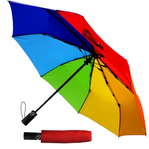 COLLAR AND CUFFS LONDON 80KPH Taschenschirm Automatik Klein - Regenschirm Faltbar - Stark Windfest Verstärkt mit Fiberglas - Auto AUF UND ZU Reise Regenbogenfarben Mehrfarbig Bunt