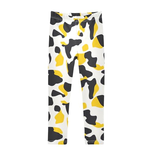 Cow Skin Print Yellow Black Girls Casual Leggings for Kids Printed Long Pant Bottoms Stretch and Soft