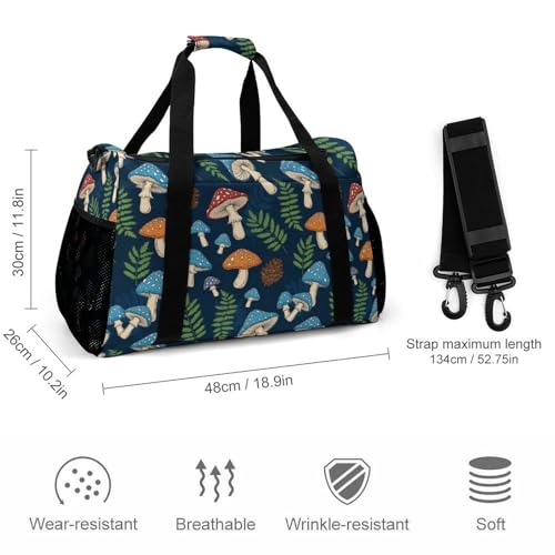 Women's Weekender Overnight Bag with Portable Handles Fit Fitness, Hiking, Camping, Business Trips, Daily Use (Mushroom)2