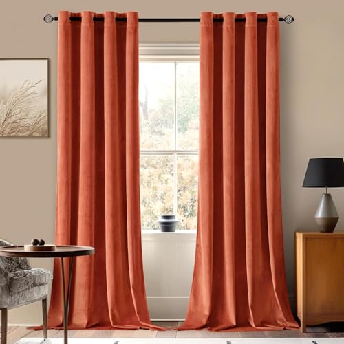 MIULEE Fall Velvet Curtains Elegant Grommet Burnt Orange Curtain Thermal