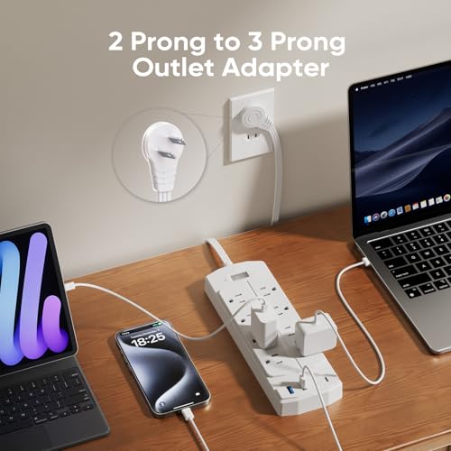 Image of 2 Prong Power Strip, Yozisital 2 Prong to 3 Prong Outlet Adapter, 5FT Extension Cord with Polarized Plug, 8 AC Outlets & 4 USB, Wall Mountable, Ideal for Non-Grounded Outlets