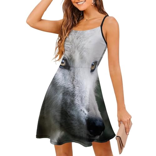 Robe d'été à bretelles Loup Blanc pour femme | Jupe courte légère