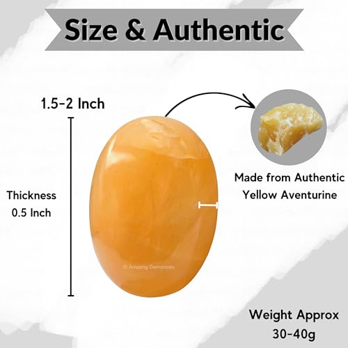 Image of Amazing Gemstone Yellow Aventurine Crystals and Healing Stones - Large Palm Stone Crystals Piedra - Crystal for Good Luck, Positive Energy, Meditation - Unique Stocking Stuffers and Birthday Gifts