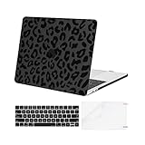 MOSISO Compatible with MacBook Pro 15 inch Case 2019-2016 Release A1990 A1707 with Touch Bar, Plastic Leopard Grain Hard Shell Case & Keyboard Cover Skin & Screen Protector, Black