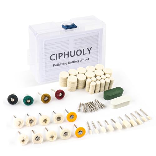 Ciphuoly Ruota di Lucidatura in Feltro di Lana – Set Completo 132 Pezzi per Dremel con Gambo 3mm | Include 2 Paste Lucidanti e Scatola | Per Metall, Vetro, Legno, Gioielli