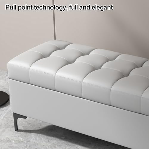 Pouf avec rangement rectangulaire gris clair de 90 cm pour bout de lit - 6