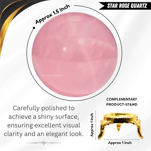 Image of Certified Star Rose Quartz Crystal Ball for Meditation | Premium Crystal Vastu Items for Home and Feng Shui Items for Good Luck - Pooja Supplies and Spiritual Practices (1.5 inch Inch)