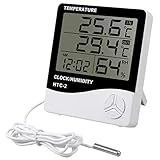 Aquarium Thermometer Innen Hygrometer Thermometer für Aquarien Innenraum, Digital LCD Thermometer mit Wecker Großes LCD-Display Sonde Kabellänge 1.5 m für Aquarienthermometer Digital
