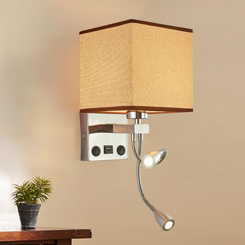 Apliques de pared E27 interior beige con interruptor doble y puerto USB para salon 7