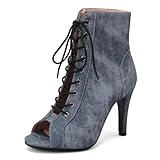 Women Denim Burju Dance Heels Class Shoes Gladiator Sandals Summer Boots Peep Toe Stiletto Heels Cocktail Party Cage Shoes Jeans Dark Blue Size 39