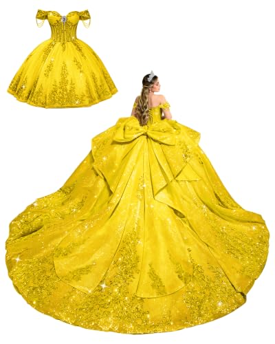 Youjiayi 2 in 1 Yellow Dark Quinceanera Dress Rhinestone XV Dress Size 8