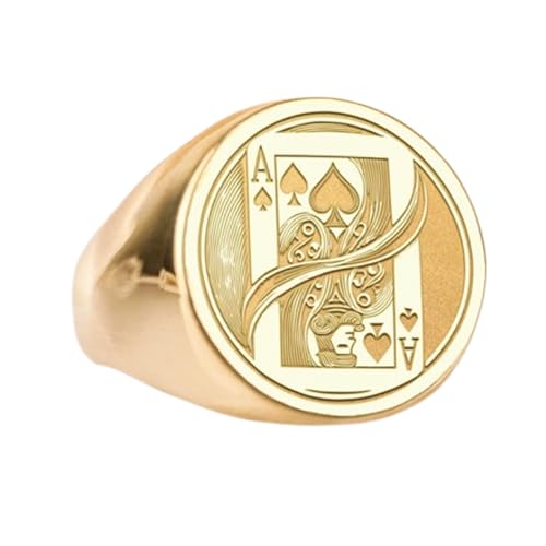 Bague Casino Poker en argent 925 chevalière ronde plaquée or de taille 5 à 12.5