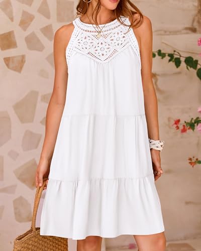 KIRUNDO Womens Summer Casual Sleeveless Halter Sundress 2025 Hollow Out Tiered Swing A Line Mini Beach Vacation Dresses4