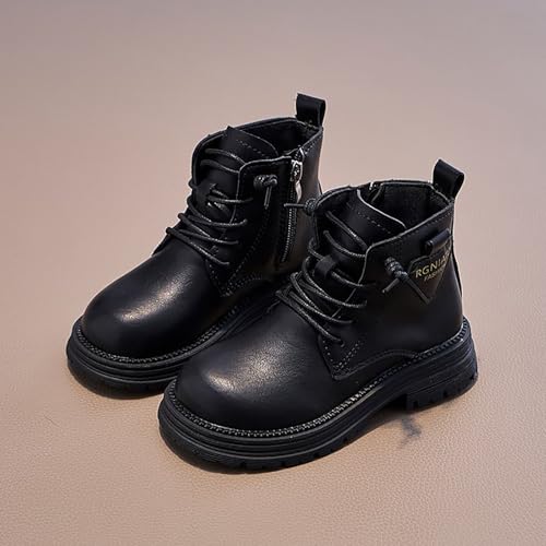 IWIHMIV Girl Winter Boots Toddler Riding Boots Girls Winter Shoes Boys Boots Leather Lace-Up Boots Non Slip Ankle Snow Boots2