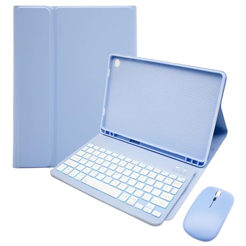 Keyboard Case for Samsung Galaxy Tab A9 Plus 11 Inch - 7 Colors Backlit Wireless Detachable Folio Keyboard Cover with Pencil Holder, Bluetooth Mouse for Tablet A9+,Purple
