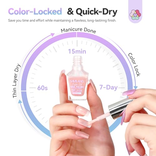 Image of SAVILAND Color Artistry Nail Polish Set : 6 Summer Shimmer Pearl Pink Purple White Mermaid Fingernail Polish, Quick Dry Nail Polish Non Gel Long Lasting DIY Manicure for Finer Toe Nail Art Lover