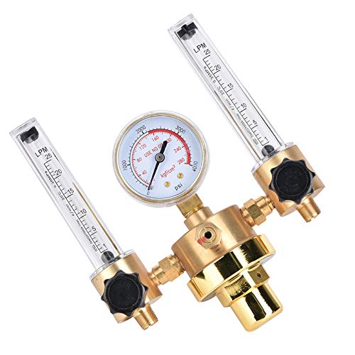 Dual Tube Argon Regulator Flowmeter Gas Pressure Reducer, Male Thread, sturdy Copper, for Welding, Cutting, Electronic with Performance (WX-562-5/8 external teeth)