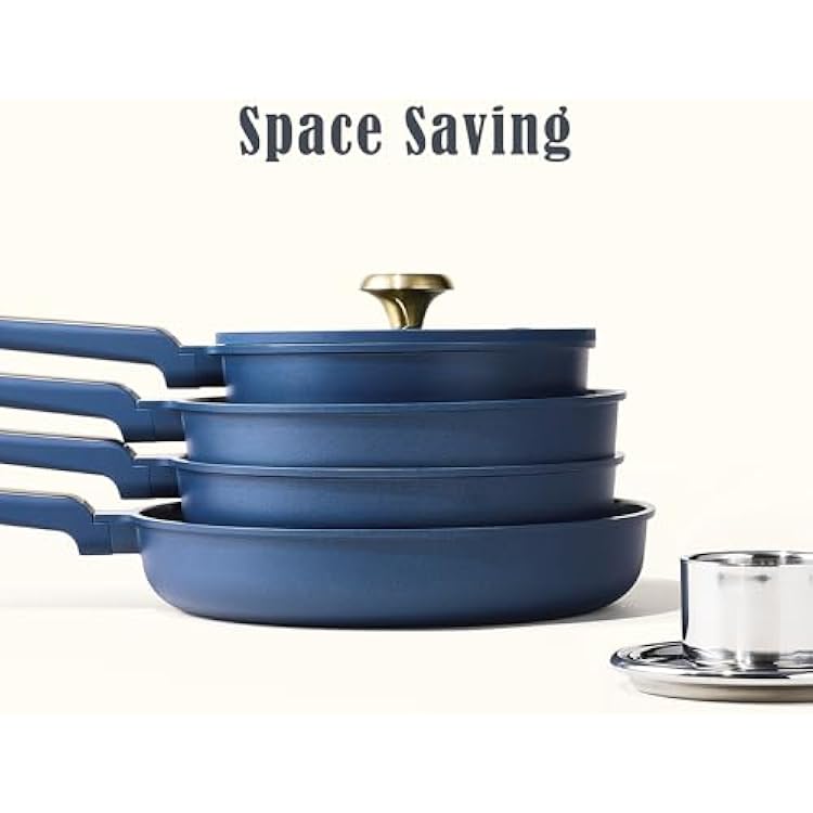 CAROTE Ceramic Cookwar Set, Pots and Pan Set Non Stick 16 Piece, Cookware Set Kitchen Cooking Set Non Toxic, PFAS PTFE Free, Blue