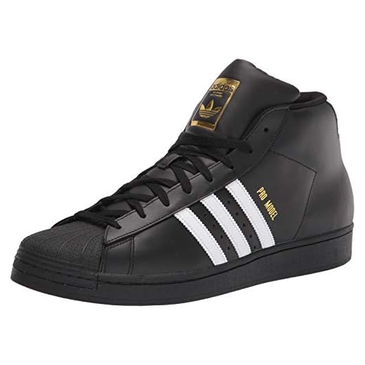 adidas Originals Men's Pro Model Sneaker, Black/White/Gold Foil, 8.5