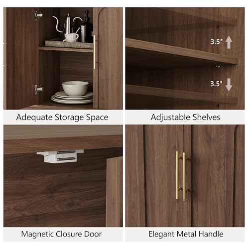 Image of FORTUNETEC Sideboard Buffet Cabinet with Storage, Mid Century Modern Accent Cabinet with Arched Doors, Modular Media Console, 67 inch Large Credenza for Living Room Kitchen Dining Room Entryway, Walnut