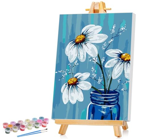 Ginkko Framed Paint by Numbers Kit for Adults Beginner & Kids Ages 8-12, Without Easel, Easy Acrylic on Canvas 8x12 inch with Paints and Brushes, Vase...