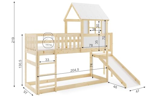 Interbeds Hochbett 200x90 cm mit Rutsche und Treppen Etagenbett Stockbett Holzbett Kinderbett mit Lattenrost Spielbett (Mit Rutsche)