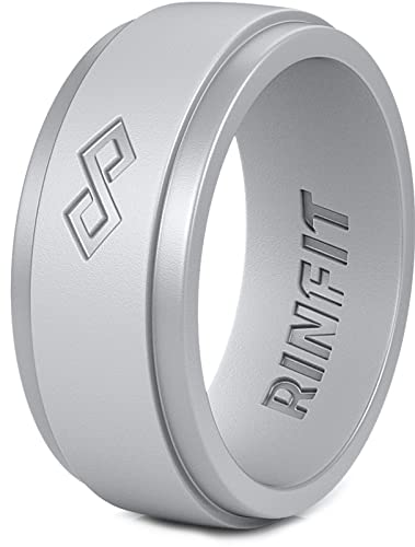 Rinfit Silicone Rings for Men 9mm Wide, 2mm Thick - Mens Rubber Wedding Bands - Infinity Silicone Rings for Him - Patented Design - Gray, Size 12