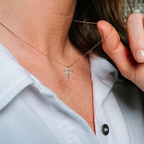 1/4 Carat Natural Diamond Cross Necklace for Women 14K Gold - Small 1/2 Inch Cross Adjustable 14K Gold Box Chain4