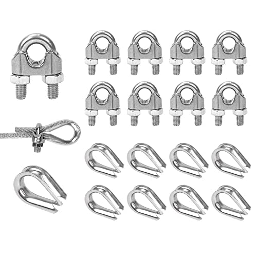 Sweieoni 10 Pièces Serre-câbles M6 Serre Cable Inox Clip de Câble Métallique Selle de Pince de Serrage avec 10 Pièces Dé à Coudre pour 6mm Câble Métallique Cover