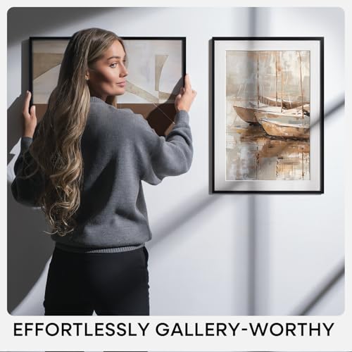 Image of Homeforia 18x24 Poster Frame Black, High End Metal 18 x 24 Picture Frames with Mat 16 by 20 inch Photo, 18x24 Black Frame Matted to 16x20 Print, 24x18 Hanging Frame, Tempered Glass, Wall Kit, Set of 1