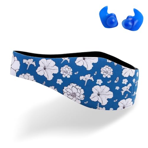 Diadema de natación, banda para la oreja, protección auditiva de neopreno ajustable y protector de pelo para niños, niños pequeños y adultos (blanco, mediano)