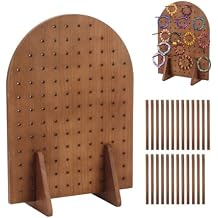Wooden Pegboard Display Stand with 25 Pcs Dowel Rods, Pegboard Accessories Rack, Keychain Jewelry Display Stand for Vendors, Oval Pegboard Stand for Jewelry, Craft Shows, Necklace Pin, Earring Brown