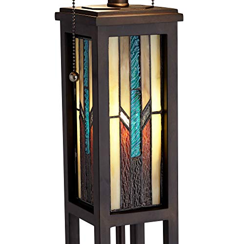 Robert Louis Tiffany Ranier Mission Tiffany Style Standing Floor Lamp With Night Light Led 59.5" Tall Bronze Copper Multicolored Stained Art Glass Shade Decor For Living Room Reading House Bedroom #TOP4