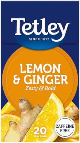 Tetley Zingy Lemon & Ginger Herbal Tea Bags - Naturally Caffeine-Free - Perfectly Balanced Citrus & Spice Infusion - Ideal for Relaxation - Rainforest Alliance Certified - 20 Teabags (1 Pack)