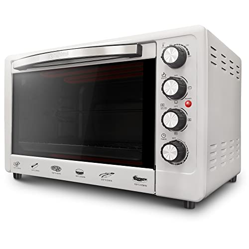 Grunkel   HR 48RUSTIC   Horno eléctrico multifunción de sobremesa de 48l con 3 funciones de calor y selector de temperatura hasta 230ºC. Incluye rustidora y temporizador hasta 60 min (Plateado)