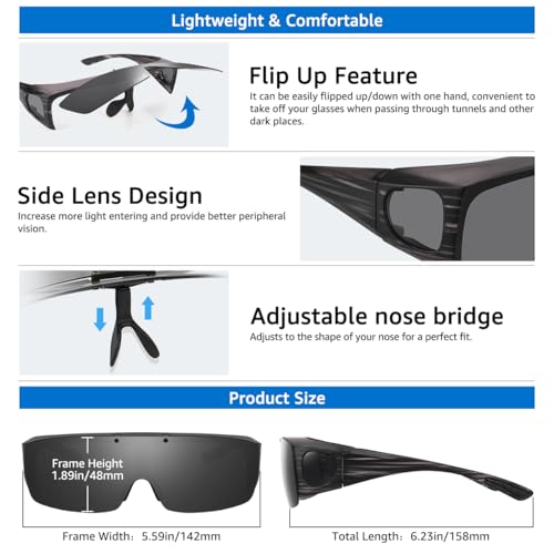 Image of Mens Polarized Flip Up Fitover Sunglasses with Mirrored Lenses