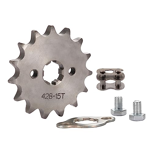WOOSTAR Moto Piñon Delantero 428 de 15 Dientes 17mm para 50cc 70cc 90cc 110cc 125cc Dirt Pit Bike Mini Bike ATV Quad Ciclomotor